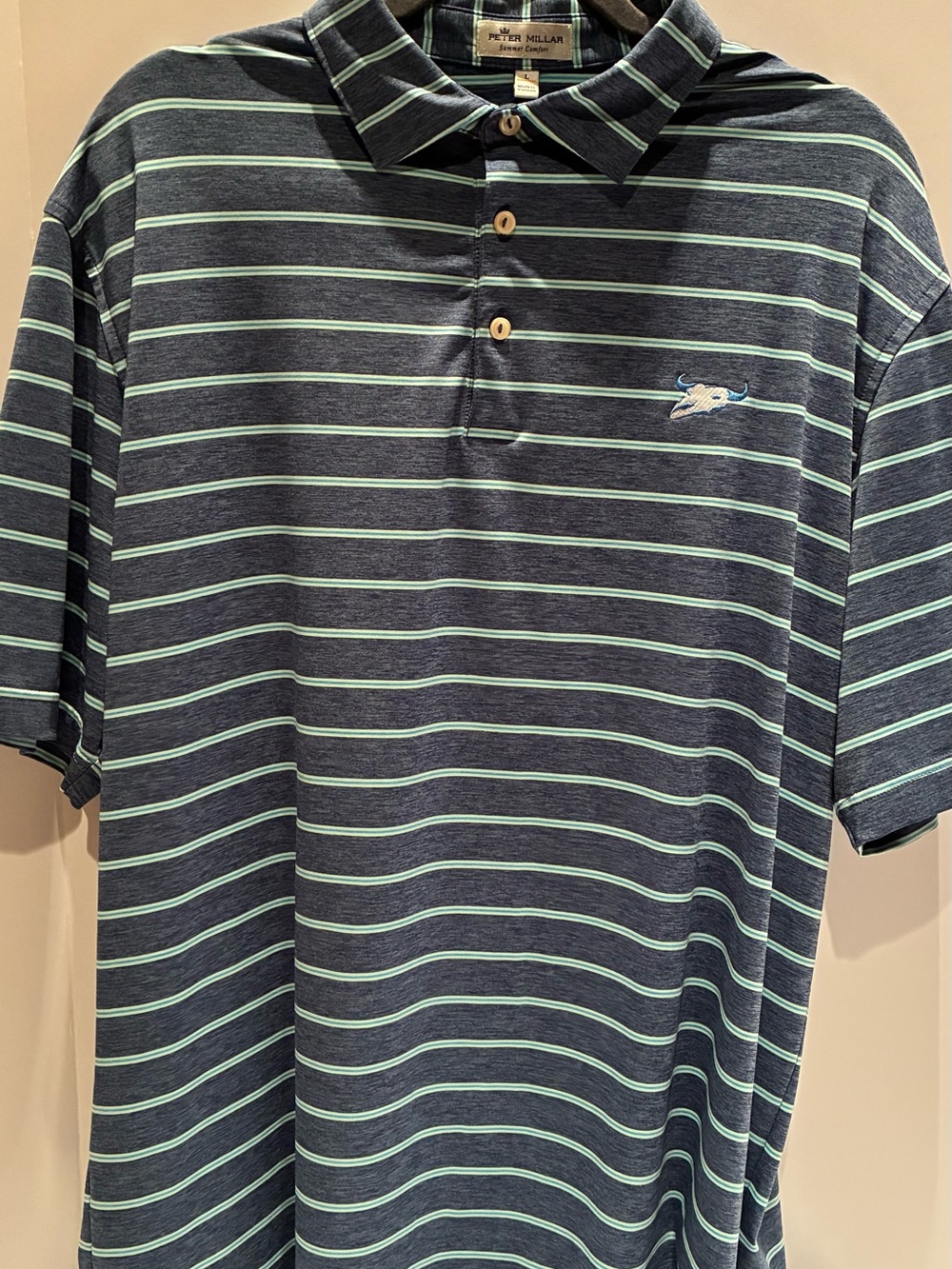 Peter Millar Navy Polo with Mint Stripe Detail